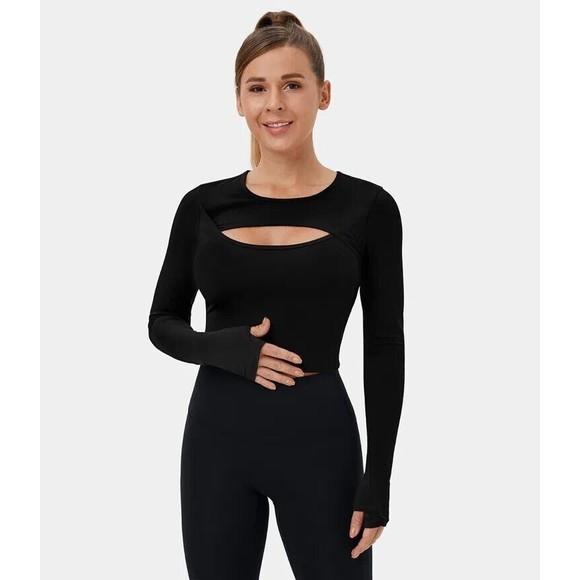 NWT & Bag Halara Cloudful Fabric Long Sleeve Thumb Hole Cropped Open Top Size S - Picture 5 of 12